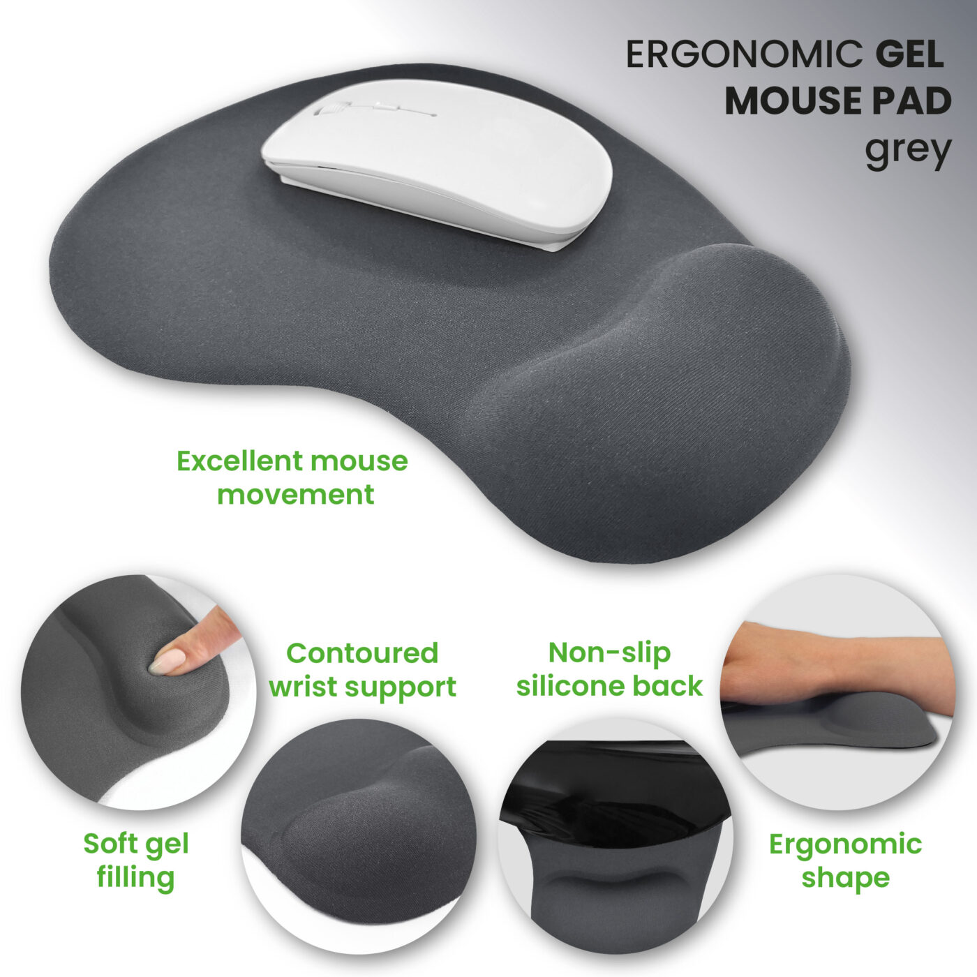 Ergonomic Grey Gel Mouse Pad – Product Display