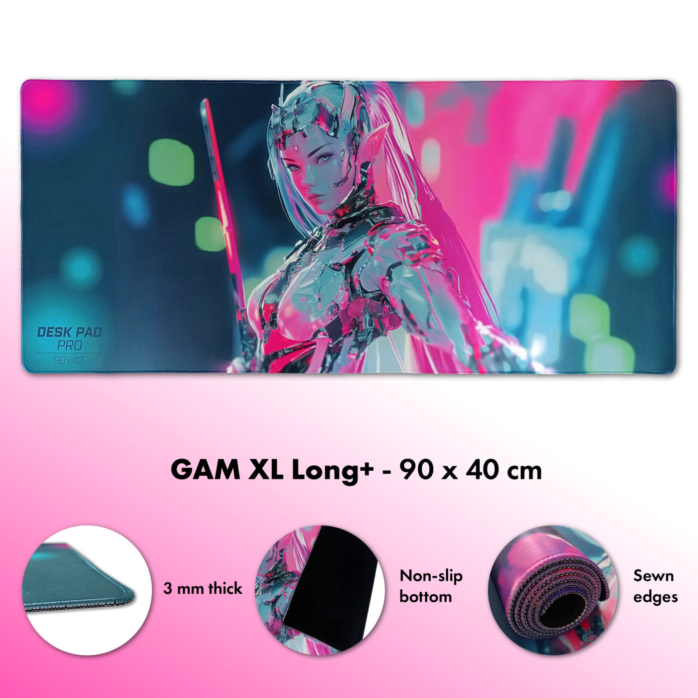 Mouse mat for gaming 90x40 cm sewn edges