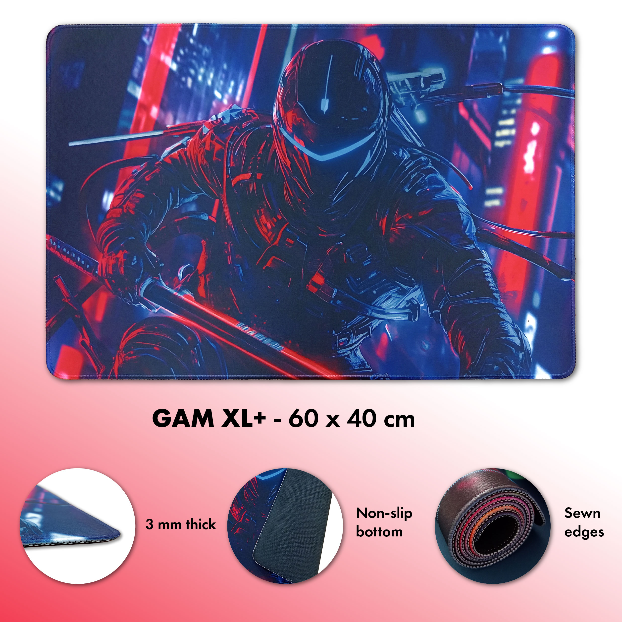 Gaming Mouse Pad GAM XL Plus – 60×40 cm with Sewn Edges Gaming Mouse Pad GAM XL Plus – 60×40 cm with Sewn Edges