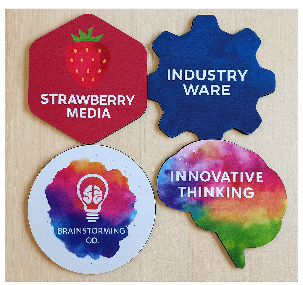 four custom-shaped sublimation mouse pads